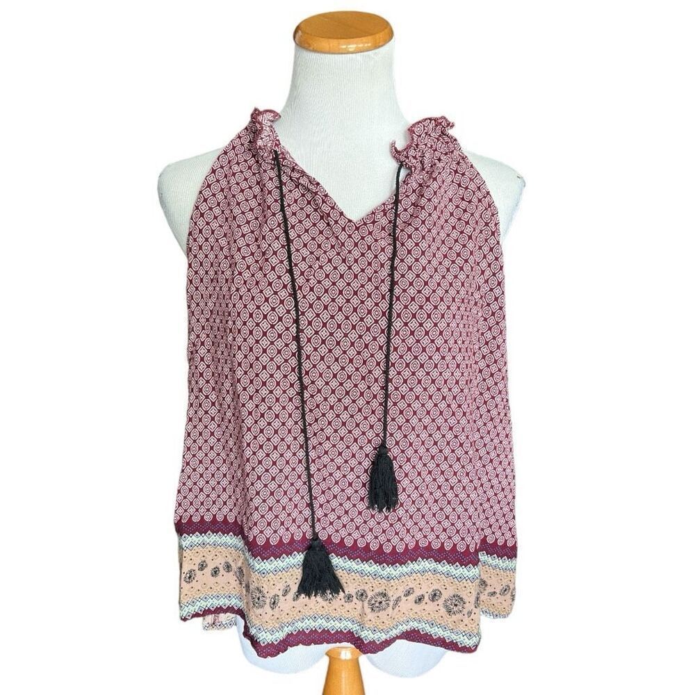 Womens Two Sisters Boho Tassel Open Shoulder Tank Top - Sz S